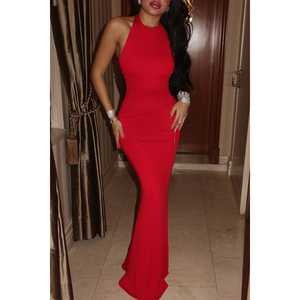 Robe de soirée rouge Thelma, robe de bal en satin, col haut, décoration à paillettes avec fleurs, taille XS, pour invitées de mariage ou bal de promo - Product Image 4