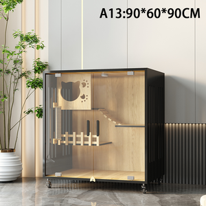 Katı ahşap düğme kapatma çevre dostu kedi kabine özel Modern küçük hayvan evi Pet kafesleri kapalı kedi mobilya - Product Image 4