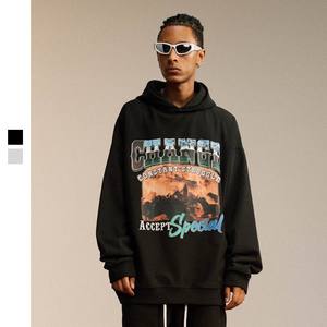 Custom High Quality Chest Printed <b>Hoodie</b> with Front and Back Double Prints High Weight Loose Fit Hooded Sweatshirt <b>Men</b> Hoodies - Product Image 4