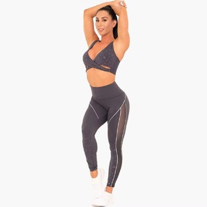 High Waist Full Length <b>Leggings</b> With Dot <b>Pattern</b> And Mesh Panels Sporty Stretch Knitted Spandex Polyester <b>Women's</b> Fitness Wear - Product Image 6