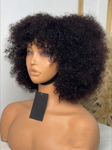 Perruque Courte Bob <span class=keywords><strong>Afro</strong></span> Frisée Bouclée en Cheveux Humains Effet Naturel avec Frange, Densité 250% 300%, Faite à la Machine, Prête à Porter Sans Colle pour Femmes - Product Image 5