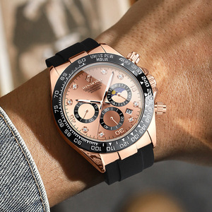 Binbond Men's Chronograph Quartz Watch With Date Moon Phase Tachymeter Black Strap 7mm Thickness Waterproof 30M - Product Image 2