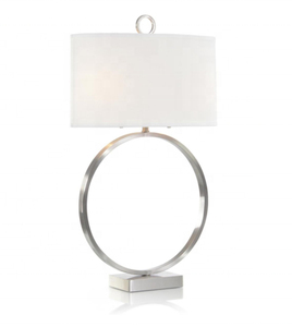 Lampe de table en nickel brossé avec abat-jour en tissu de lin pour les marchés américain, britannique et moyen-oriental avec certificat UL CE - Product Image 1
