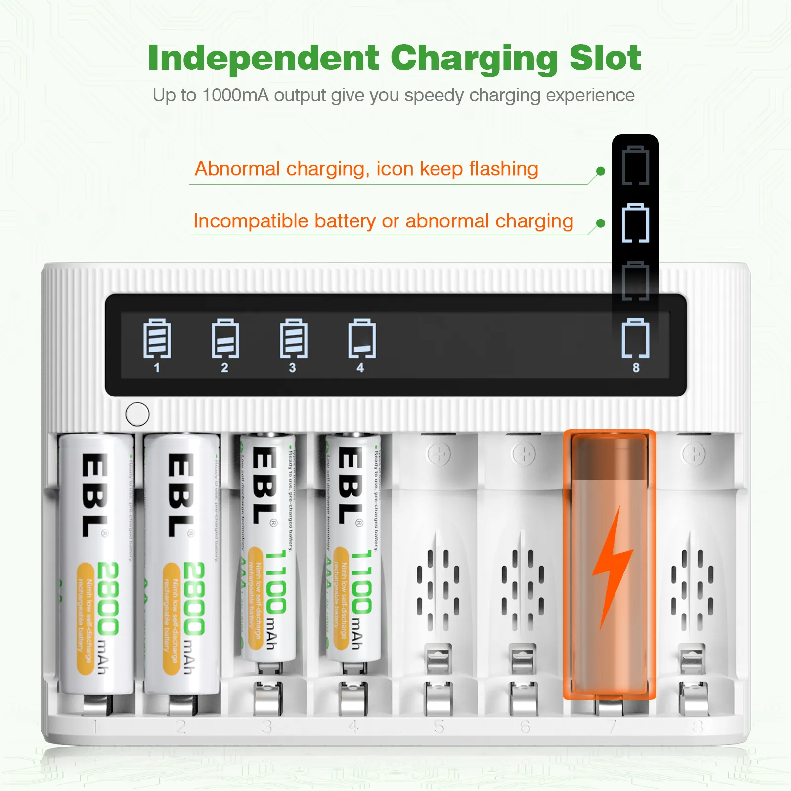 8 स्लॉट ईबीएल स्मार्ट एलईडी बैटरी चार्जर एनआईएमएच बैटरी चार्जर यूनिवर्सल यूएसबी इंटेलिजेंट चार्जर