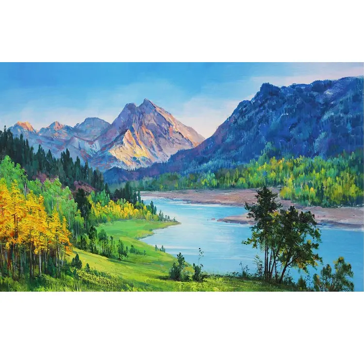 Canvas Wall Art Blue Mountain Sky Nature Landscape Boat Picture Artwork Modern Spring Painting incorniciato per soggiorno