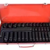 Jeu de douilles à chocs extra-longues de 35 pièces, 1/2 pouce, robustes et épaissies, avec poignée en forme de F pour clés à chocs électriques
