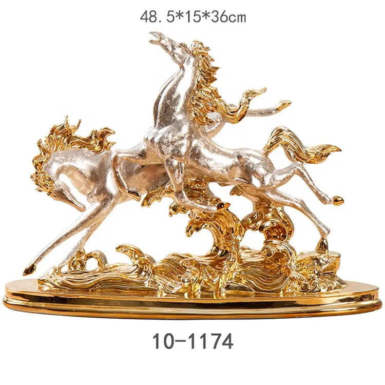 家の芸術の装飾の像のための現代の実物大の樹脂の金の馬の彫刻のランニング馬