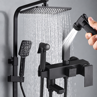 Nouvel arrivage : Ensemble de douche thermostatique en laiton noir mat à 4 fonctions, eau chaude et froide, avec pommeau de douche pluie haute pression