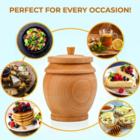 Récipient de rangement en bois pour la maison Pot à miel en bois avec couvercle et bâton louche