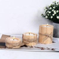 Décoration Porte-bougies cylindriques en bois pour bougies de thé, style simple et original, couleur bois naturel, pot à fleurs en bois créatif