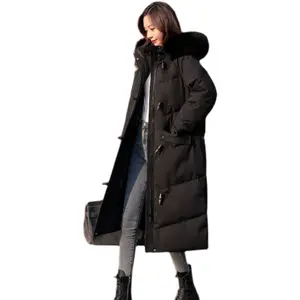 Пальто с меховым воротником и капюшоном, зимние женские пуховики 2021, женская уличная мода, облегающая теплая одежда, длинное пальто на белом утином пуху 90