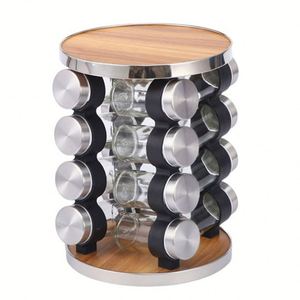 12 Jars Bamboo Spice Organizer Holder Stand Seasoning <b>Rack</b> Revolving Tower Organizer Kitchen Organization and <b>Storage</b> with Spice - Product Image 3