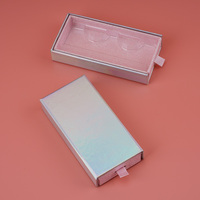 Boîte d'emballage pour faux cils, rose holographique, pailletée, gaufrée, recyclable, réutilisable, avec plateau intérieur souple pour le rangement des faux cils, beauté