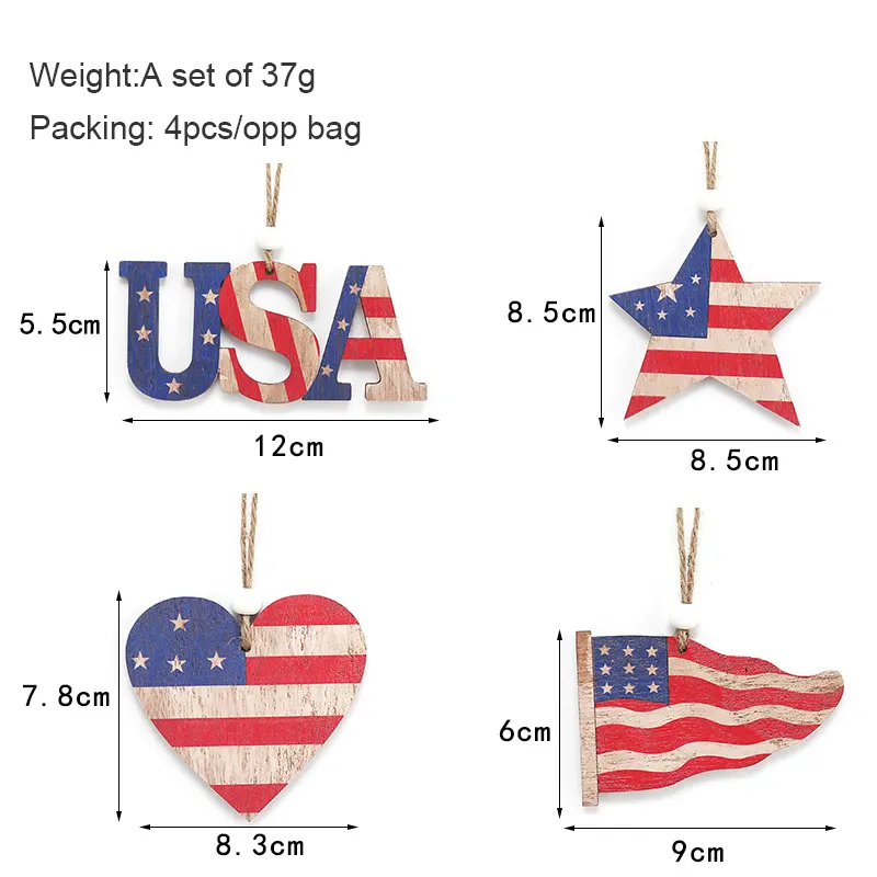 Prix raisonnable décorations de fête du jour de l'indépendance drapeau américain peint bois suspendus décorations suspendues de fête pour la décoration de fête