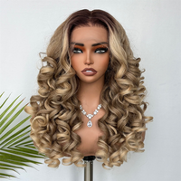 Perruque Lace Front 13*6 en Lin, sans colle, blonde, synthétique, prête à porter, longue et bouclée, en fibre Latisha, mélange de cheveux