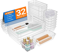 Ensemble de 13 organiseurs de tiroirs pliables en plastique transparent, 4 tailles de bacs de rangement pour maquillage, bijoux, chambre, salle de bain