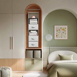 Organisateur de placard suspendu à 6 étagères avec 3 tiroirs, rangement en tissu rectangulaire détachable pour l'organisation de la garde-robe - Product Image 2