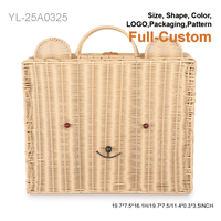 Panier de rangement en rotin PE tressé à la main OEM, motif ours mignon, design de dessin animé, écologique, couleur personnalisée, décoration artistique pour salon et salle de bain