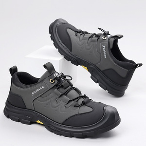 Chaussures de randonnée confortables pour hommes, légères, respirantes, en mesh, dessus en cuir véritable, semelle intérieure souple, semelle intermédiaire en caoutchouc résistante à l'usure - Product Image 4