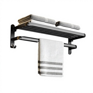 Black Bathroom Towel Rack <b>Set</b> Single Bar Marble Vanity Salon Shelf <b>Punch</b>-free Aluminium Modern 40CM - Product Image 3