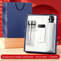 Ensemble cadeau de voyage promotionnel avec logo personnalisé, gobelet en verre, parapluie pliable, batterie externe, compagnon de voyage 3-en-1