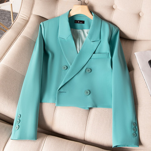 Conjunto de Traje Formal de Dos Piezas para <span class=keywords><strong>Mujer</strong></span>, Estilo <span class=keywords><strong>Casual</strong></span> de <span class=keywords><strong>Oficina</strong></span>, con Botones, Pantalones y Blazer Corto, Personalizado con Logotipo o Estilo de Fábrica, ODM - Product Image 5