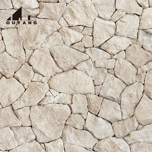 QUYANG Vente en gros de panneaux de pierre naturelle irrégulière fendue, carreaux muraux de culture beige, revêtement extérieur - Product Image 1