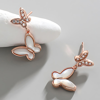 Boucles d'oreilles pendantes double papillon avec zircon coquillage pour femmes, boucles d'oreilles de créateur, bijoux fins en argent sterling 925 personnalisés