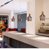 Suspension Nordique en Verre pour Restaurant, Moderne et Simple, Fumé Cognac, en Bois Massif, Lampe Décorative Suspendue, Éclairage LED pour Salle à Manger