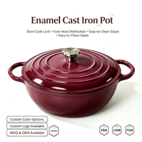 Cocotte en fonte émaillée classique et durable de 4,32 L avec double poignée, antiadhésive, profonde, avec couvercle, compatible four, ustensile de cuisson en fonte émaillée
