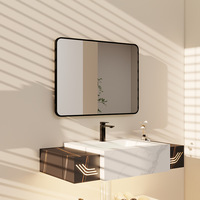 Miroir de salle de bain carré de style nordique simple avec cadre en alliage d'aluminium, éclairage LED, commande tactile, sans cadre, mural, haute définition