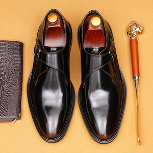 รองเท้าหนังแท้สีดำทรง Monk Strap สำหรับผู้ชาย หัวแหลม ปิดด้วยหัวเข็มขัด เหมาะสำหรับใส่ทำงาน ทุกฤดู งานแต่งงาน พร้อมบริการดรอปชิปปิ้ง - Product Image 5