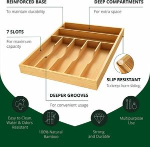 Luxury Bamboo Kitchen <b>Drawer</b> Organizer Bamboo Organizer for Silverware Flatware Kitchen Utensils and <b>Office</b> - Product Image 6
