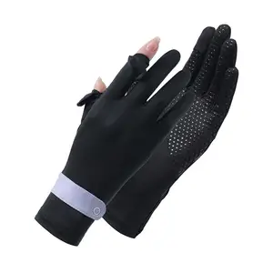 Customized Summer Sun Protection Gloves Female Anti-ultraviolet Thin Ice Silk Cool Driving Riding Anti-skid Two Fingers Gloves