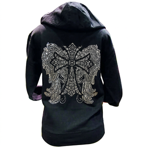 Hot Selling Unisex Rhinestone Cross Angel Wings <b>Hoodie</b> Oversized Y2K <b>Gothic</b> Full Zip Sweatshirt Heavyweight OEM Manufacturer - Product Image 1