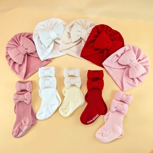 Wholesale Skin Friendly Newborn Cap <strong>Socks</strong> Headband <strong>Set</strong> Baby Beanie With Bow Knitted Headwrap Infant Gift <strong>Set</strong> for Boy Girl - Product Image 1