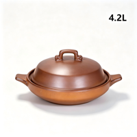 Pot en céramique de style pastoral de 4,2 L, peu profond, avec couvercle en dôme rétro, résistant à la chaleur, durable, antiadhésif, écologique, passe au lave-vaisselle