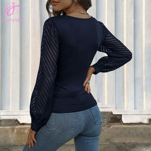 Loveda Großhandel Sommer Frauen Sexy Chiffon Spleißen Einfarbig Gestrickt Tief V-Ausschnitt Langarm <span class=keywords><strong>Top</strong></span> - Product Image 6