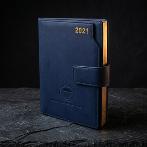 2027 Leather Organizer Planner Hardcover With Strap And Embossed Logo Blue Cover - Product Image 1