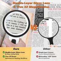 12 LED Lighted Handheld Magnifying Glass, Large Double Layer Glass Lens 3X Magnifier for Seniors Reading Coin Jewelry Close Work