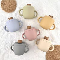 Tasses d'apprentissage pour bébé à double poignée, qualité alimentaire, avec couvercle anti-fuite en silicone et paille intégrée