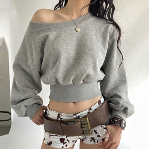 Korean Style Women's Shoulder Knitted Top Solid Color Loose Fit long-sleeved T-shirt - Product Image 2