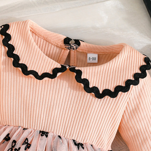 ชุดเดรสเจ้าหญิงแสนหวานสำหรับเด็กผู้หญิงวัยเตาะแตะ เสื้อผ้าลำลองสำหรับเด็ก คอเสื้อถักลายริบบิ้น โบว์พิมพ์ลายผ้าทูล - Product Image 3