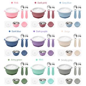 Bol pour enfant en acier inoxydable non toxique 5'' avec coque en silicone antidérapante multicolore incassable sans BPA, compatible lave-vaisselle, sans dégâts - Product Image 3