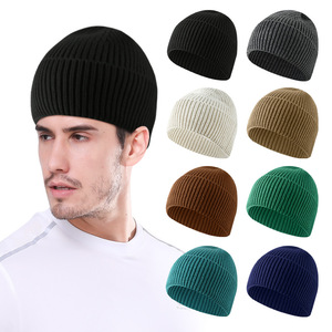 Gorro de punto acrílico grueso para hombres y mujeres, gorro cálido de invierno de color sólido, gorro elástico a prueba de viento - Product Image 5