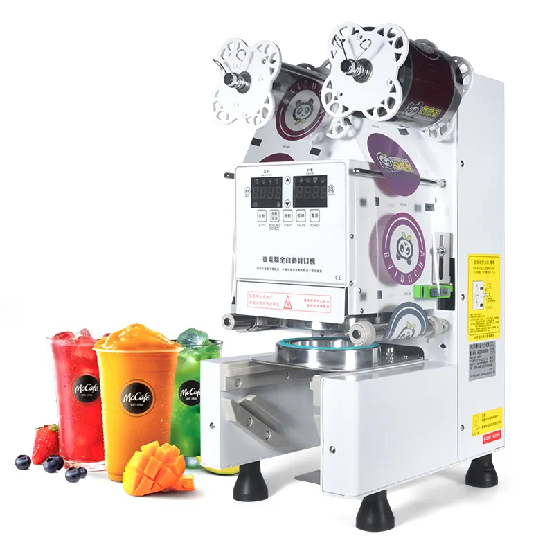 Máquina selladora de tazas de plástico PP 95mm/90mm para té de burbujas de mesa automática comercial para máquina selladora de tazas boba