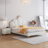 Lit pour enfants de petite taille au design moderne de haute qualité avec structure en bois massif et tissu en cuir, lit moelleux pour garçons et filles, cadre avec sommier