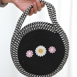 Solid color creative <b>straw</b> woven <b>bag</b> for women, fresh and fashionable cotton rope woven <b>bag</b>, vacation style women's shoulder - Product Image 2