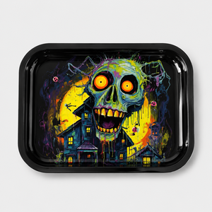 Bandeja Metálica Decorativa para Fumar Hierbas con Estampado de Halloween: Casa Encantada, Calabaza, Zombi y Luna Llena, con Pincel de <span class=keywords><strong>Pintura</strong></span> Gruesa - Product Image 3