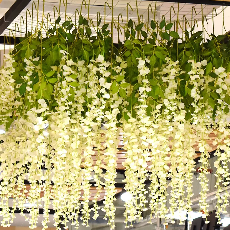 H05496 Bruiloft Evenement Feest Decoratie Opknoping Nep Blauweregen Wijnstok Witte Kunstmatige Blauweregen Bloemen Voor Home Party Plafond Decor